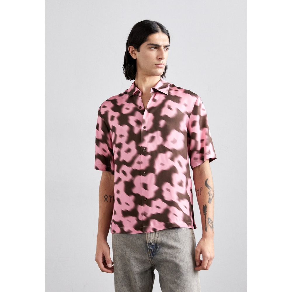 Sandro Pink and Brown Short Sleeve Button-Down Shirt